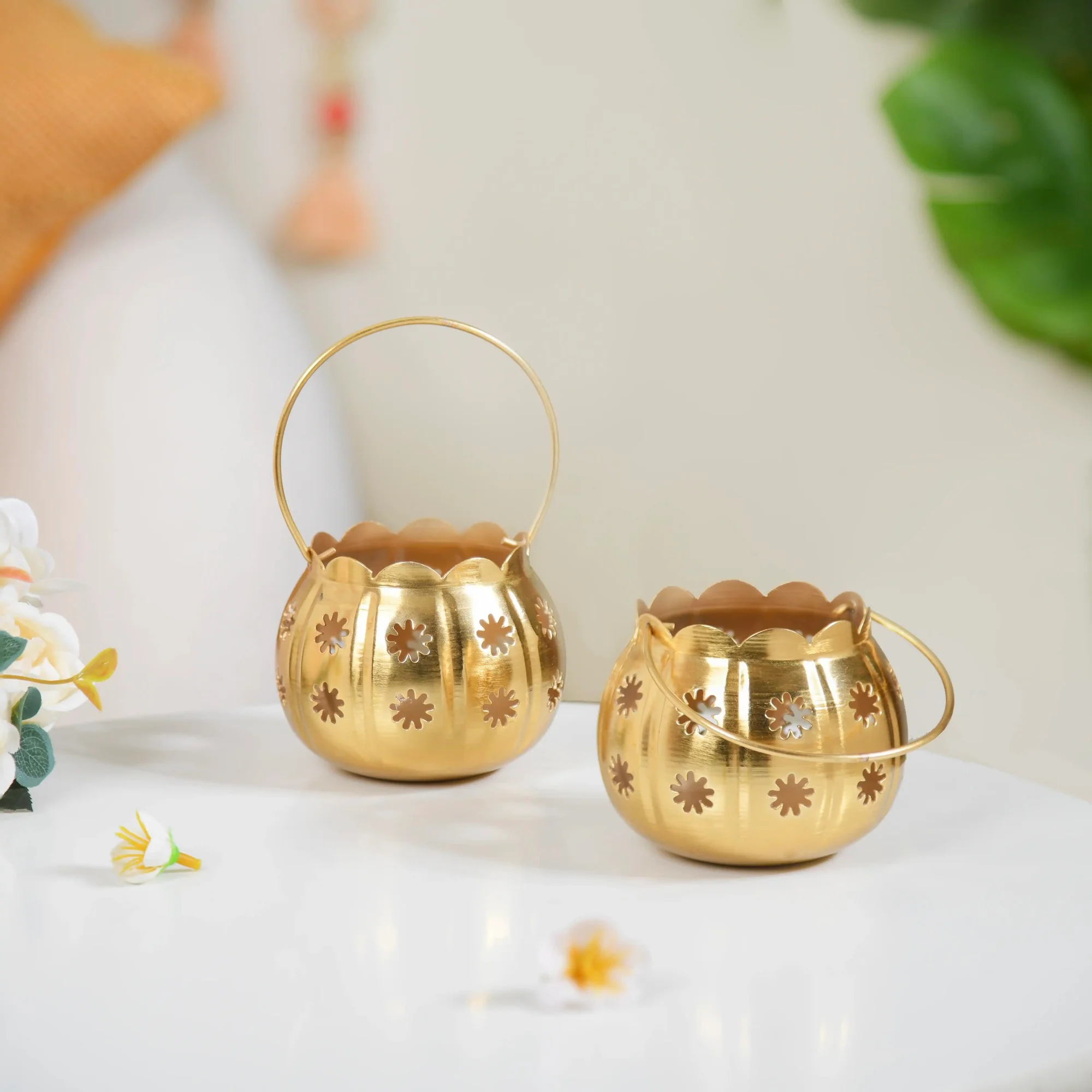 Gold Metal Votive Holder Set Of 2