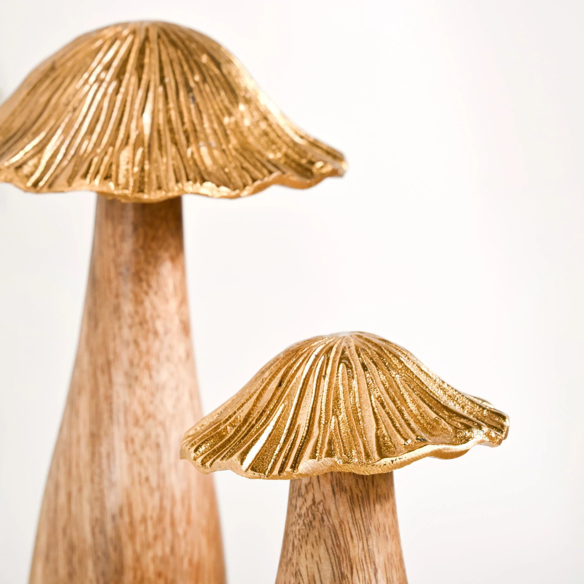 Gold Mushrooms Wooden Decor Showpieces Set Of 3 - Image 3