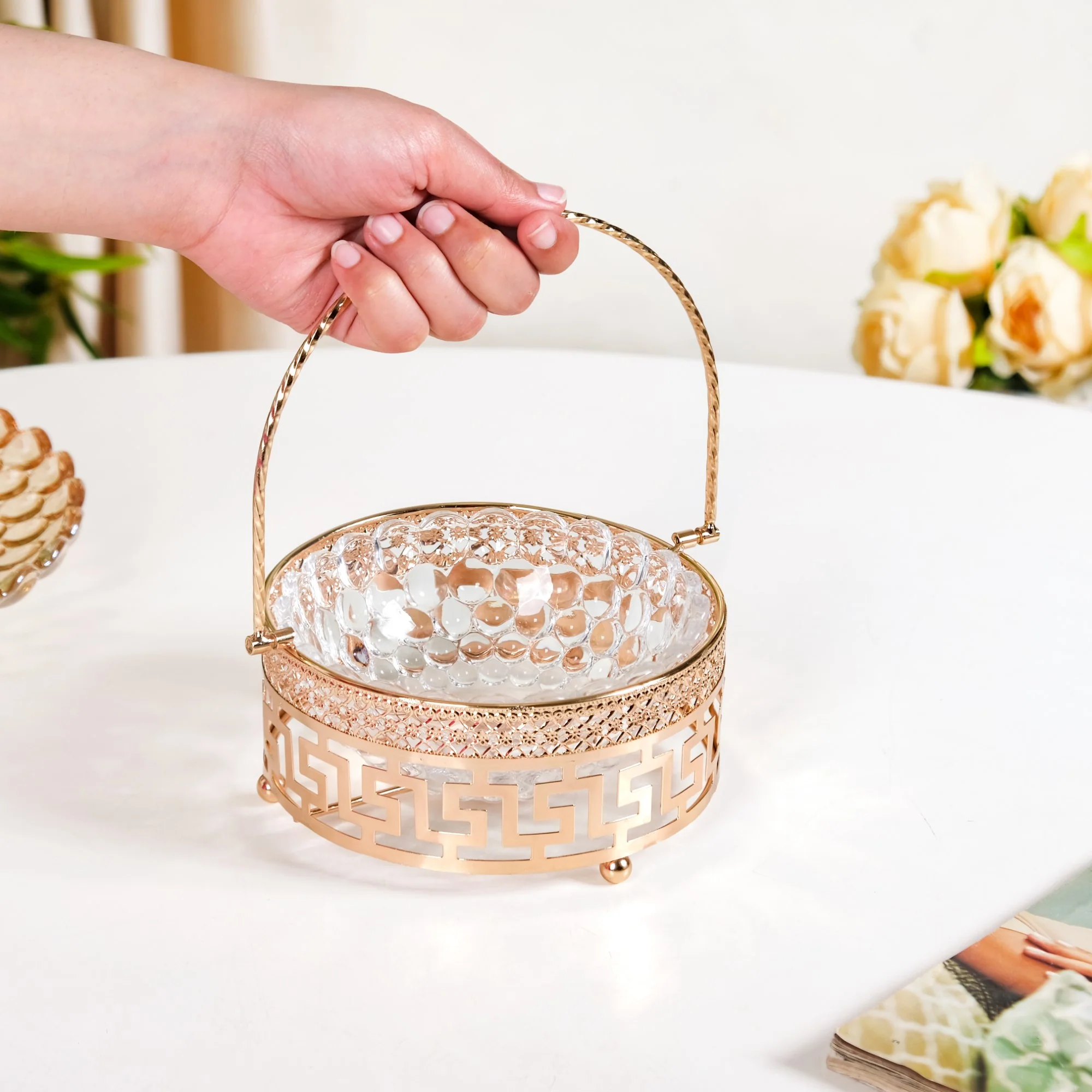 Gold Ornate Detachable Decorative Trinket Bowl With Handle - Image 3