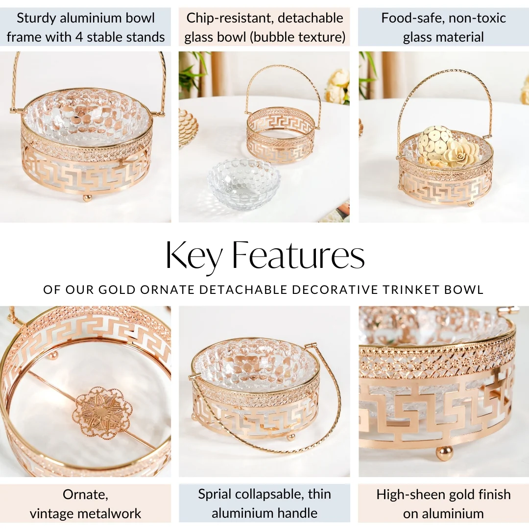 Gold Ornate Detachable Decorative Trinket Bowl With Handle - Image 5