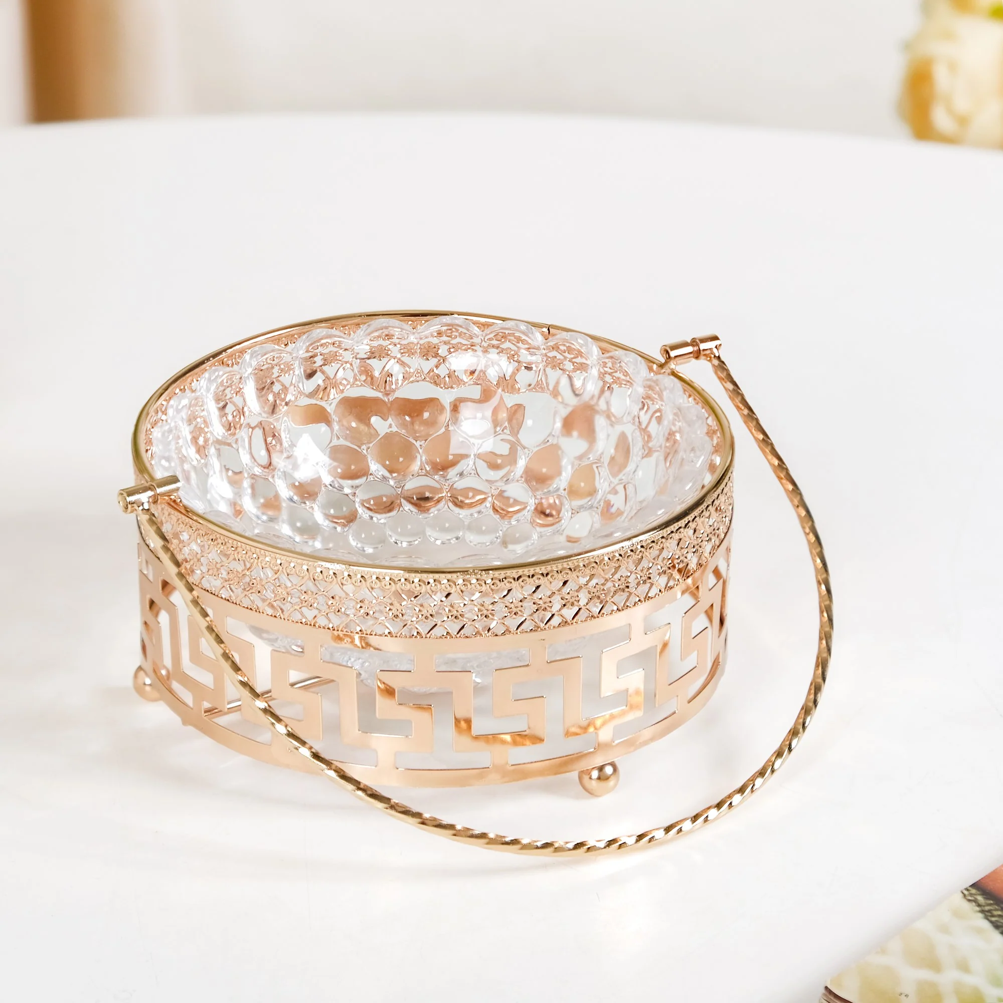 Gold Ornate Detachable Decorative Trinket Bowl With Handle - Image 6