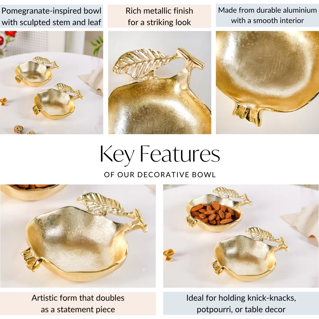 Gold Pomegranate Dry Fruits Bowl Set Of 2 - Image 5