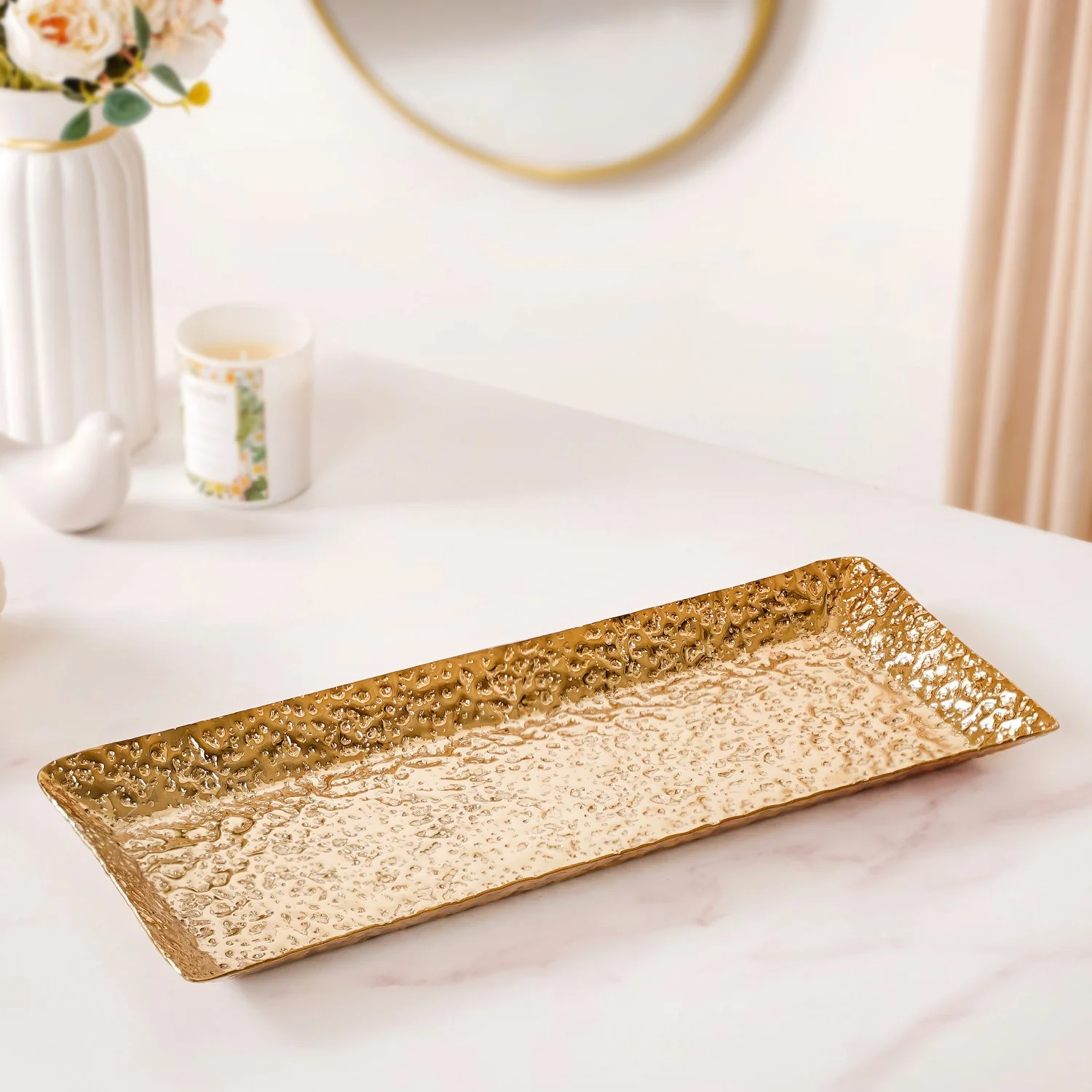 Gold Rectangular Metal Long Tray 16x6 Inch - Image 3