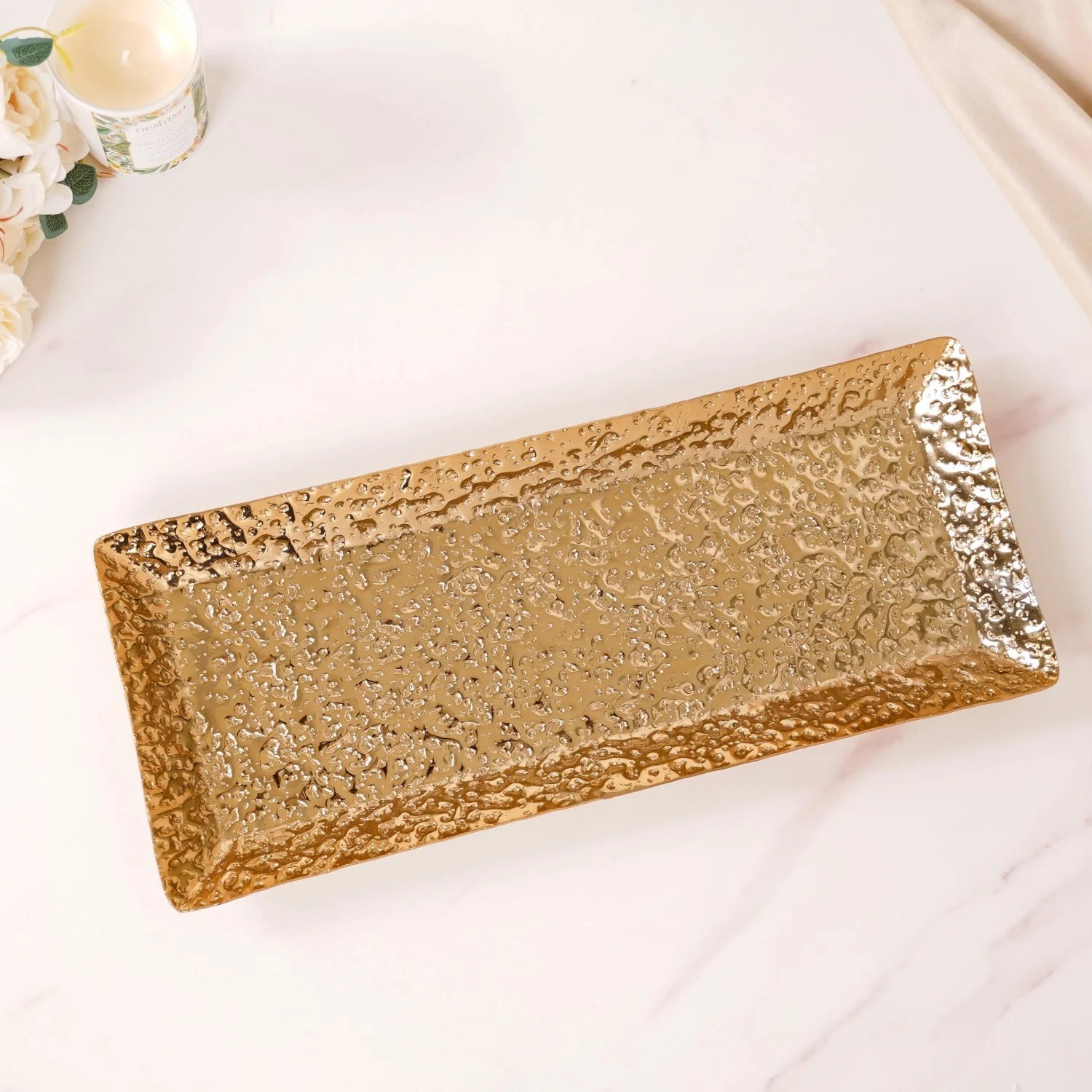 Gold Rectangular Metal Long Tray 16x6 Inch - Image 4