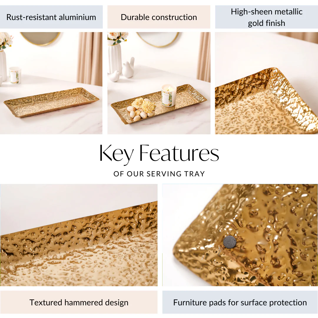 Gold Rectangular Metal Long Tray 16x6 Inch - Image 5