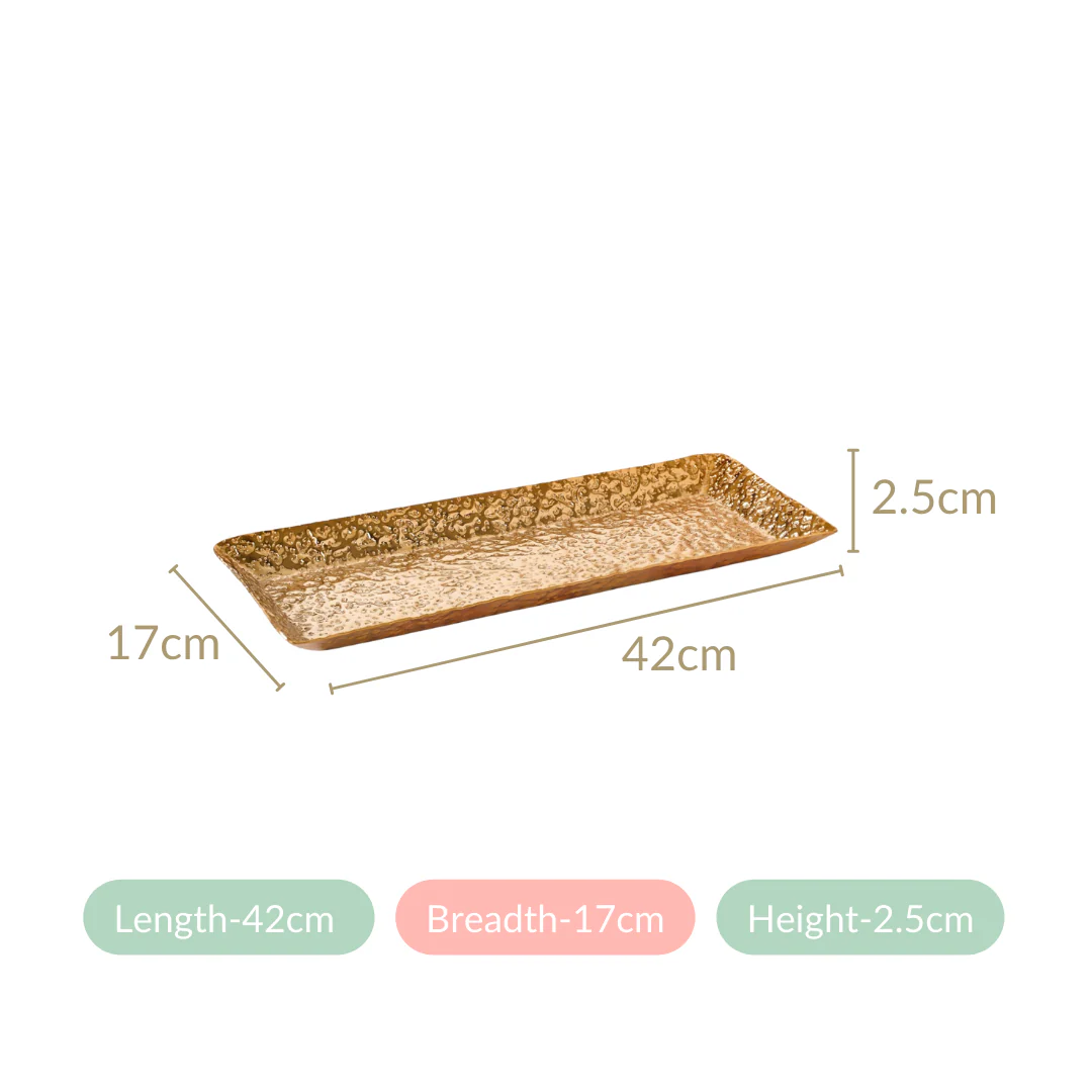 Gold Rectangular Metal Long Tray 16x6 Inch - Image 6