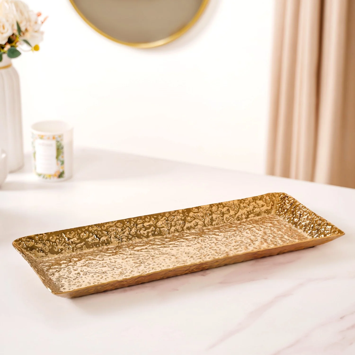 Gold Rectangular Metal Long Tray 16x6 Inch - Image 9