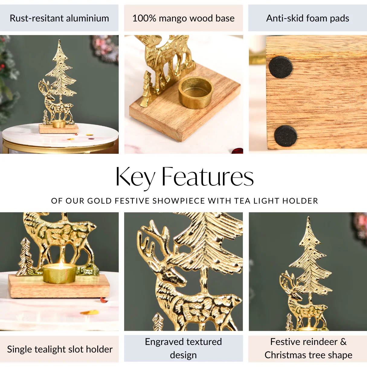 Gold Reindeer Showpiece With Tea Light Holder - Image 5