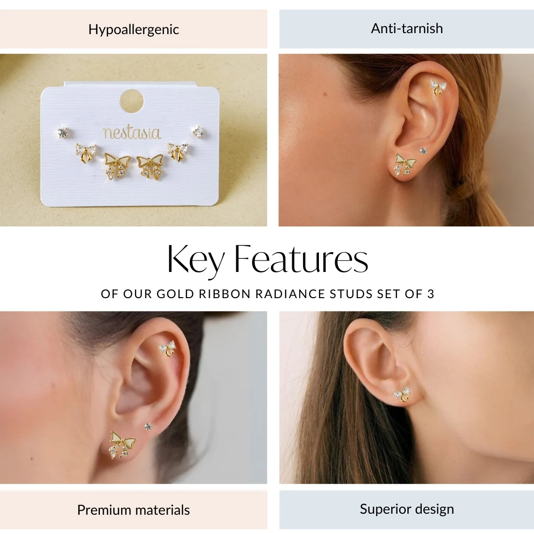Gold Ribbon Radiance Studs Set Of 3 - Image 4