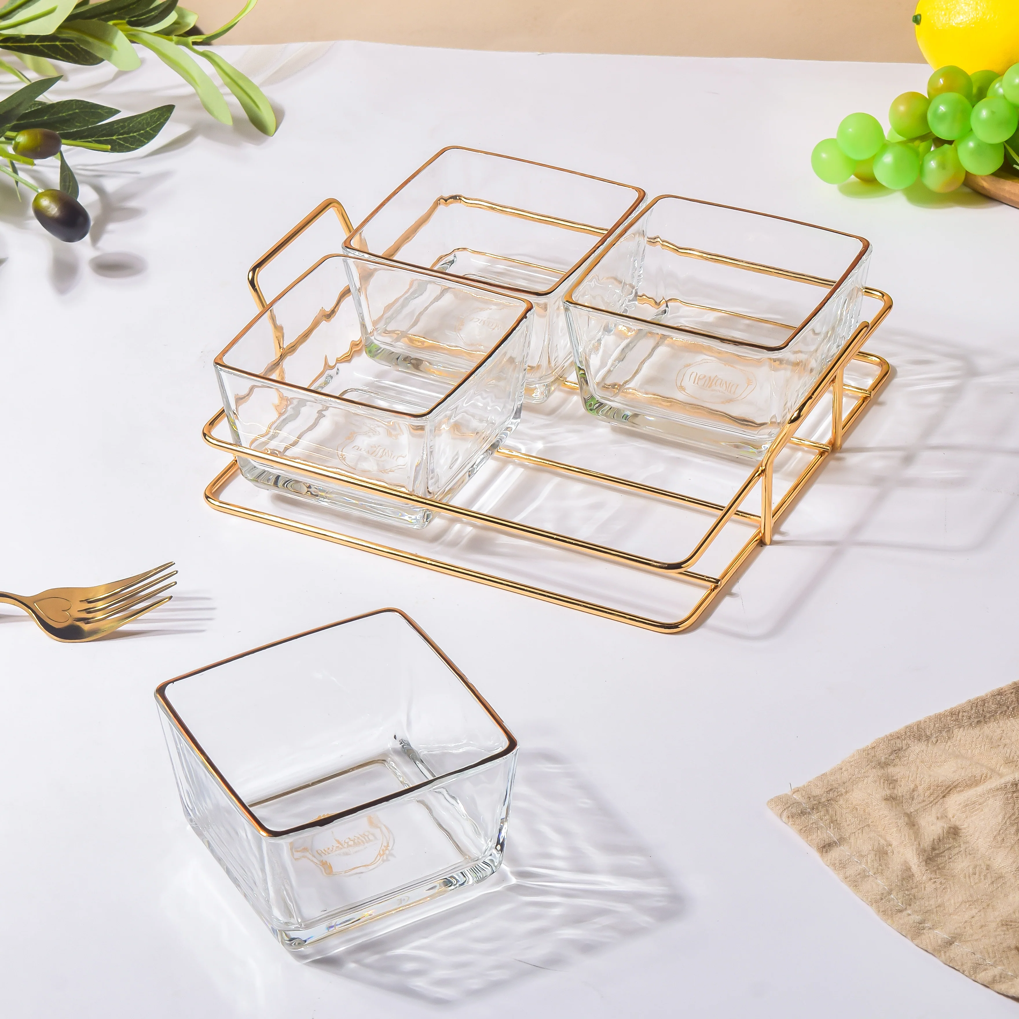 Gold Rim Crystal Bowls Tray Set Of 5 200ml - Image 4