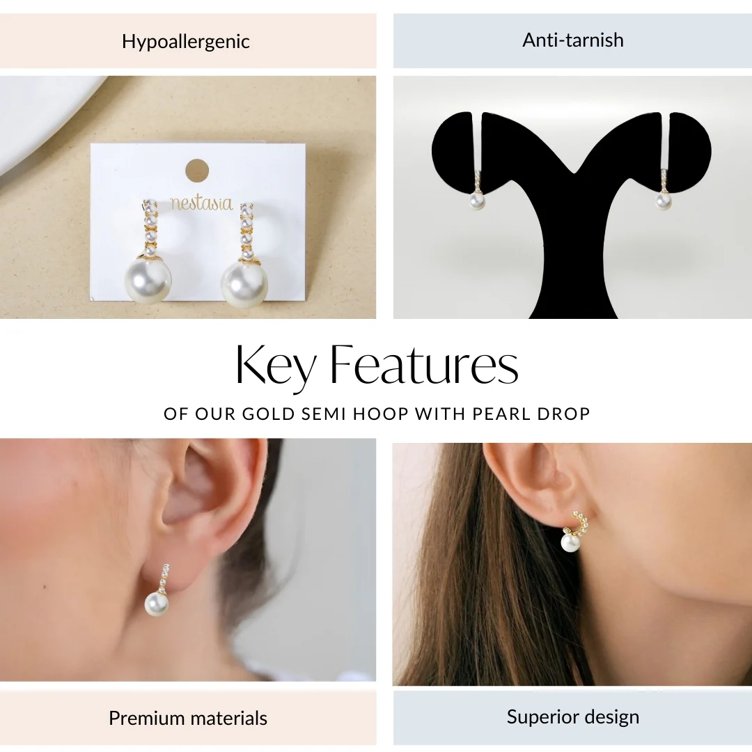 Gold Semi Hoop With Pearl Drop - Image 3