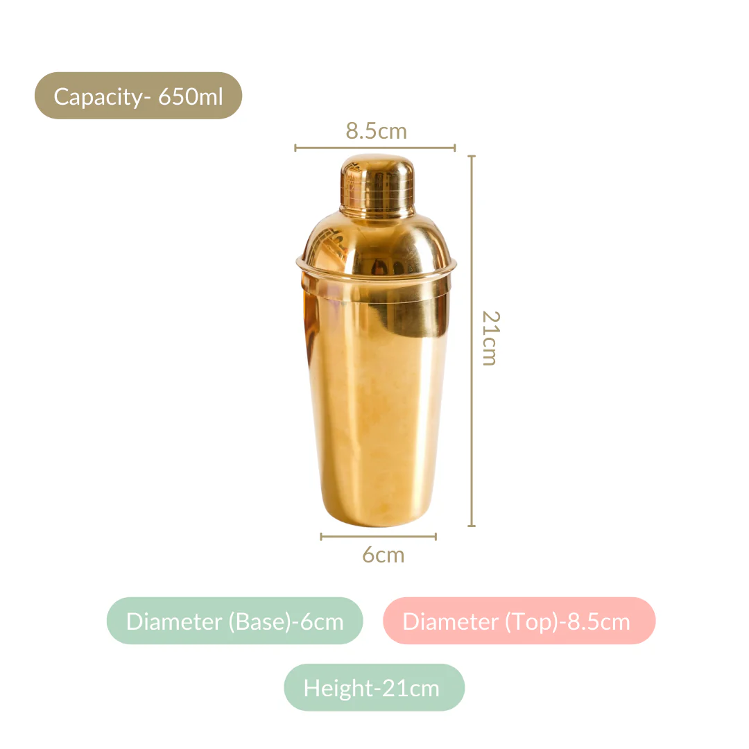 Gold Stainless Steel Cocktail Shaker 650ml - Image 4