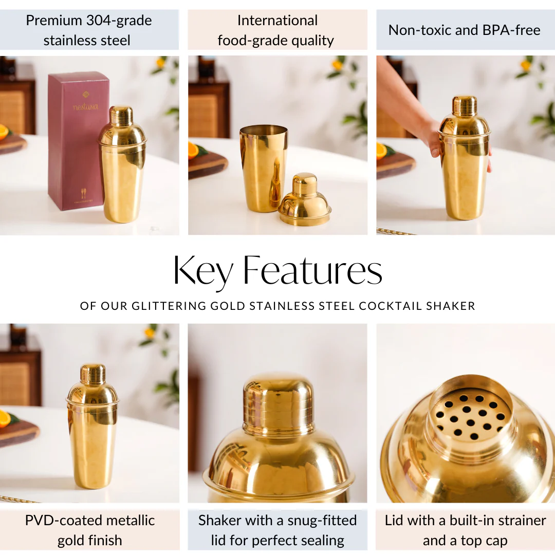 Gold Stainless Steel Cocktail Shaker 650ml - Image 5