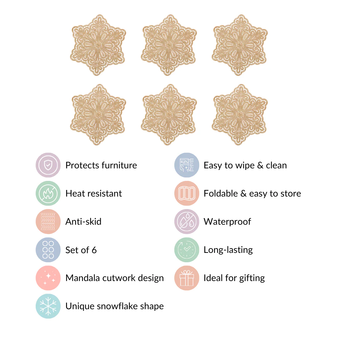Gold Star Shaped Dining Table Mat Set Of 6 - Image 4