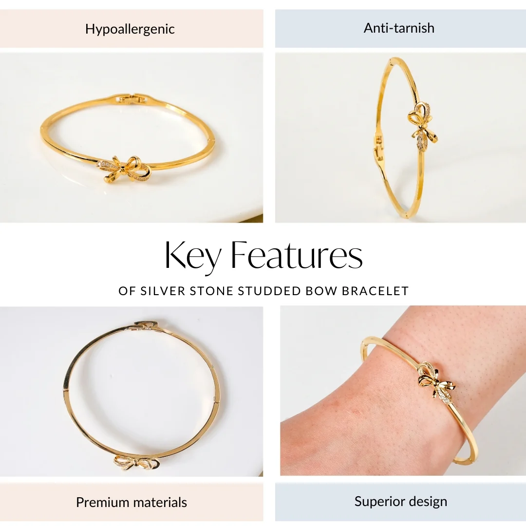 Gold Stone Studded Bow Bracelet - Image 4