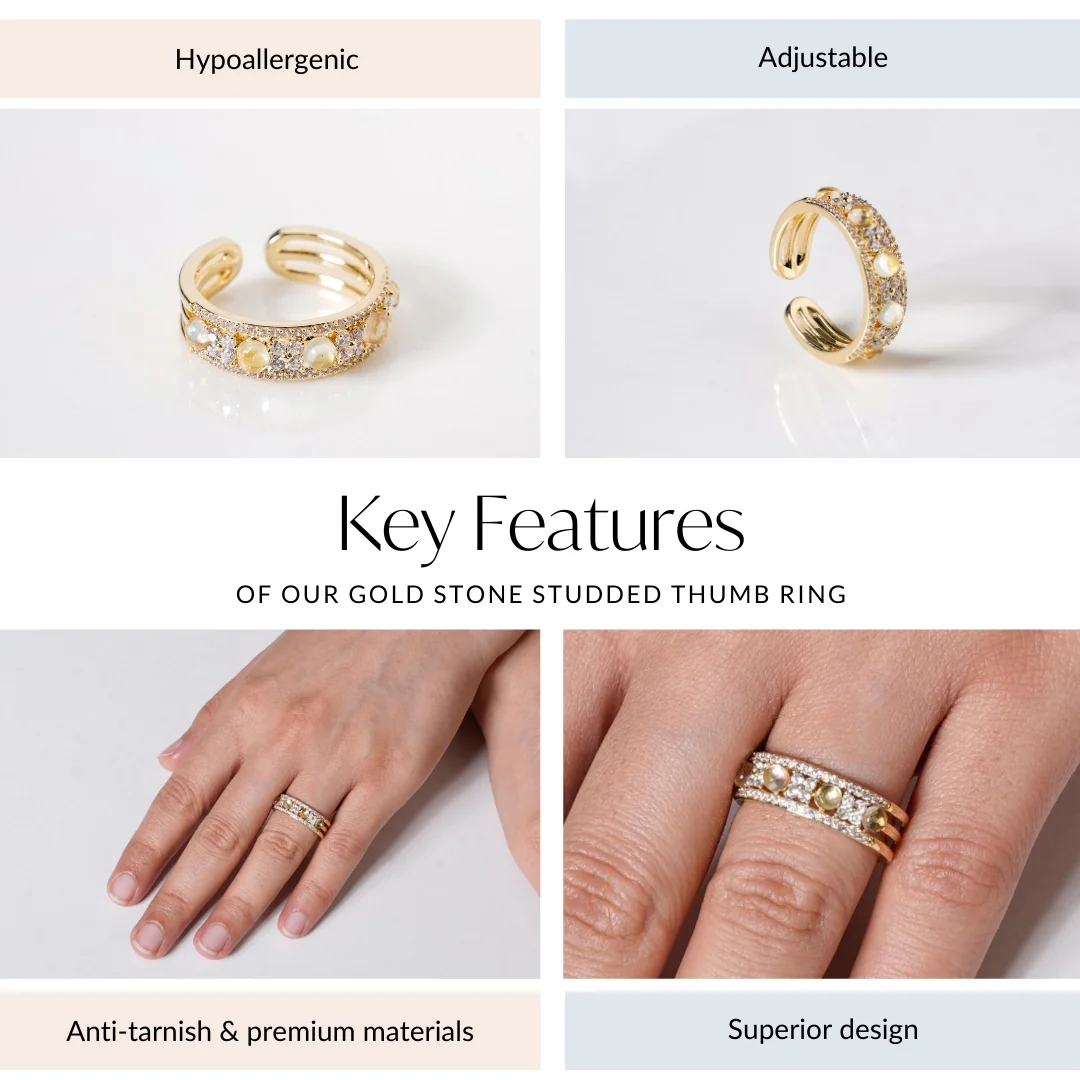 Gold Stone Studded Thumb Ring - Image 4