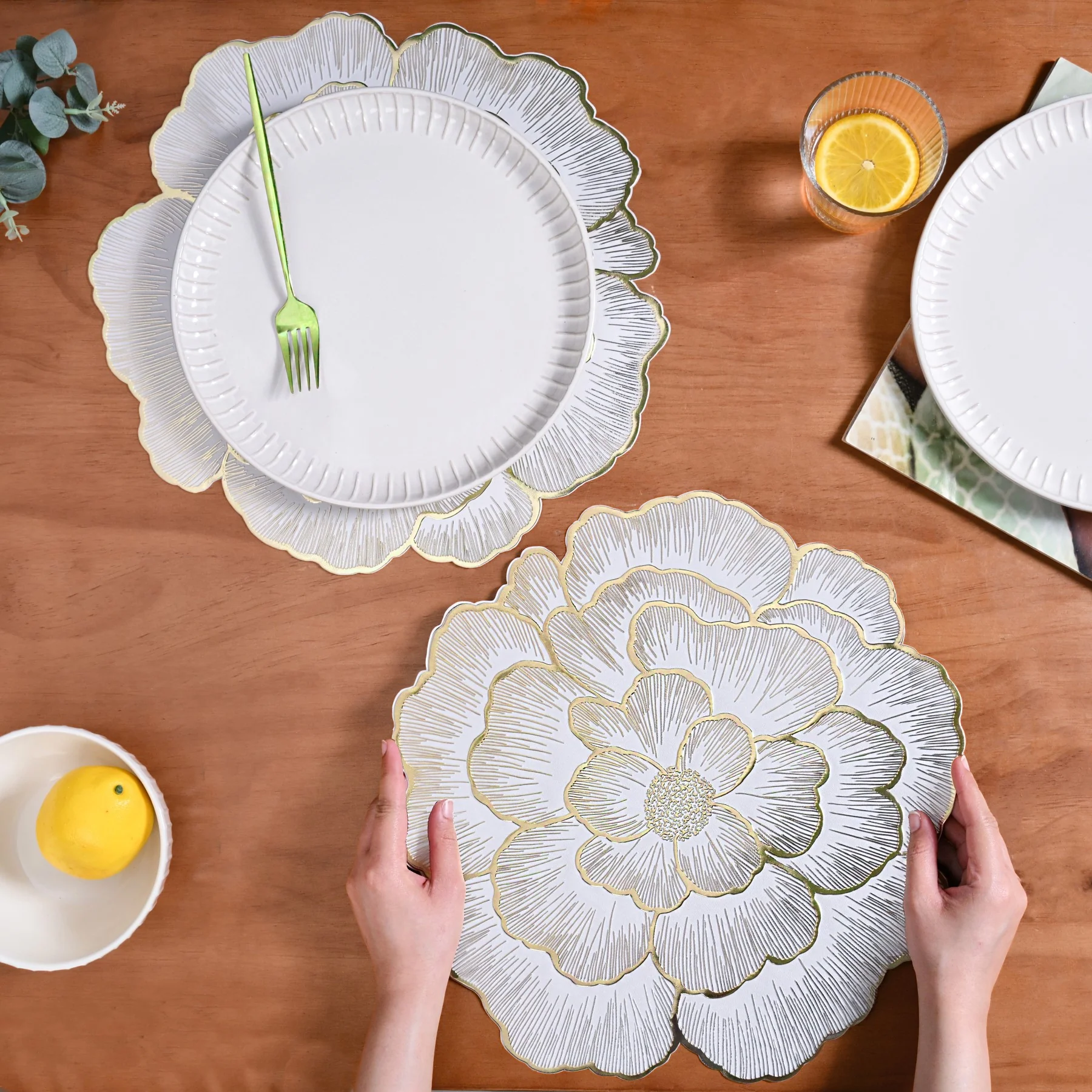 Gold Sunlit Petals Table Mat Set Of 6 - Image 2