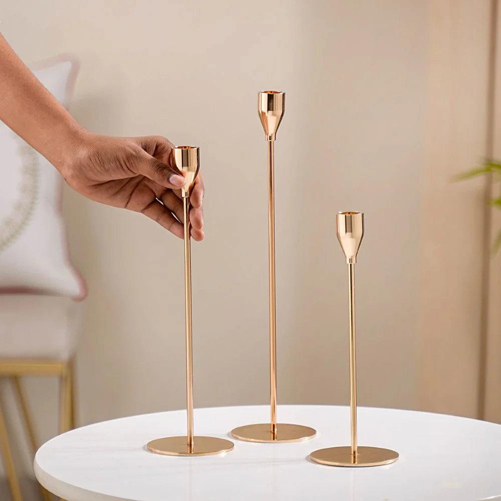 Gold Taper Candle Holder Set Of 3 - Image 2