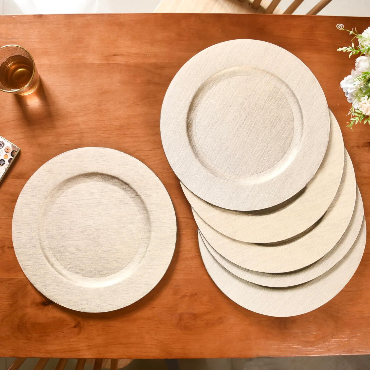 Gold Textured Charger Plates Set Of 6 13 Inch - Image 2