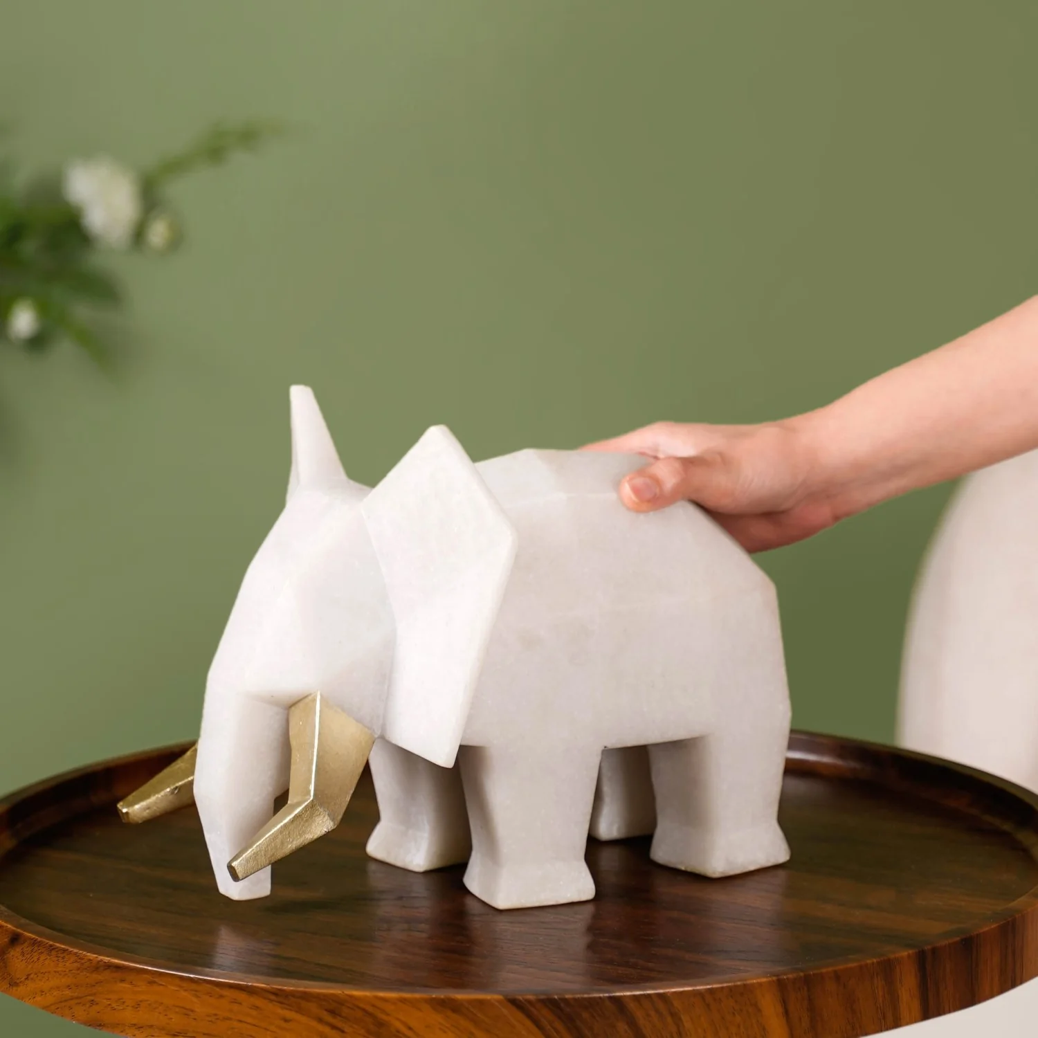 Gold Tusker Geometric Elephant Decor Marble Finish Figurine - Image 3