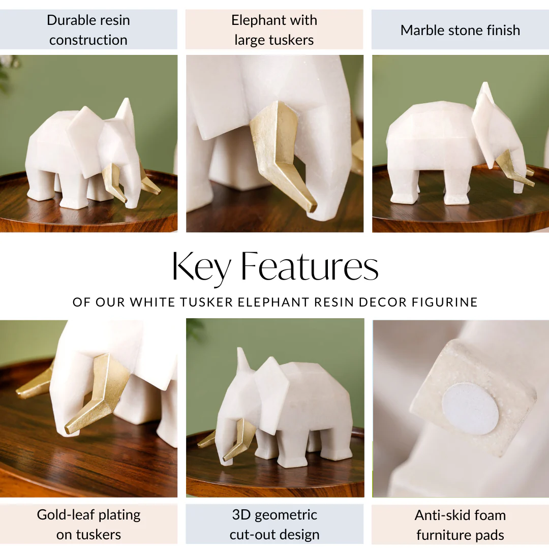 Gold Tusker Geometric Elephant Decor Marble Finish Figurine - Image 5