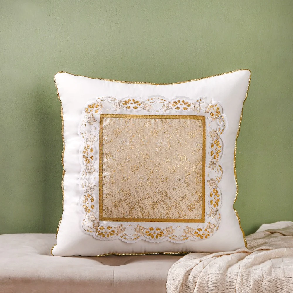 Gold Zari Floral Cushion Cover Set Of 2 - Image 2