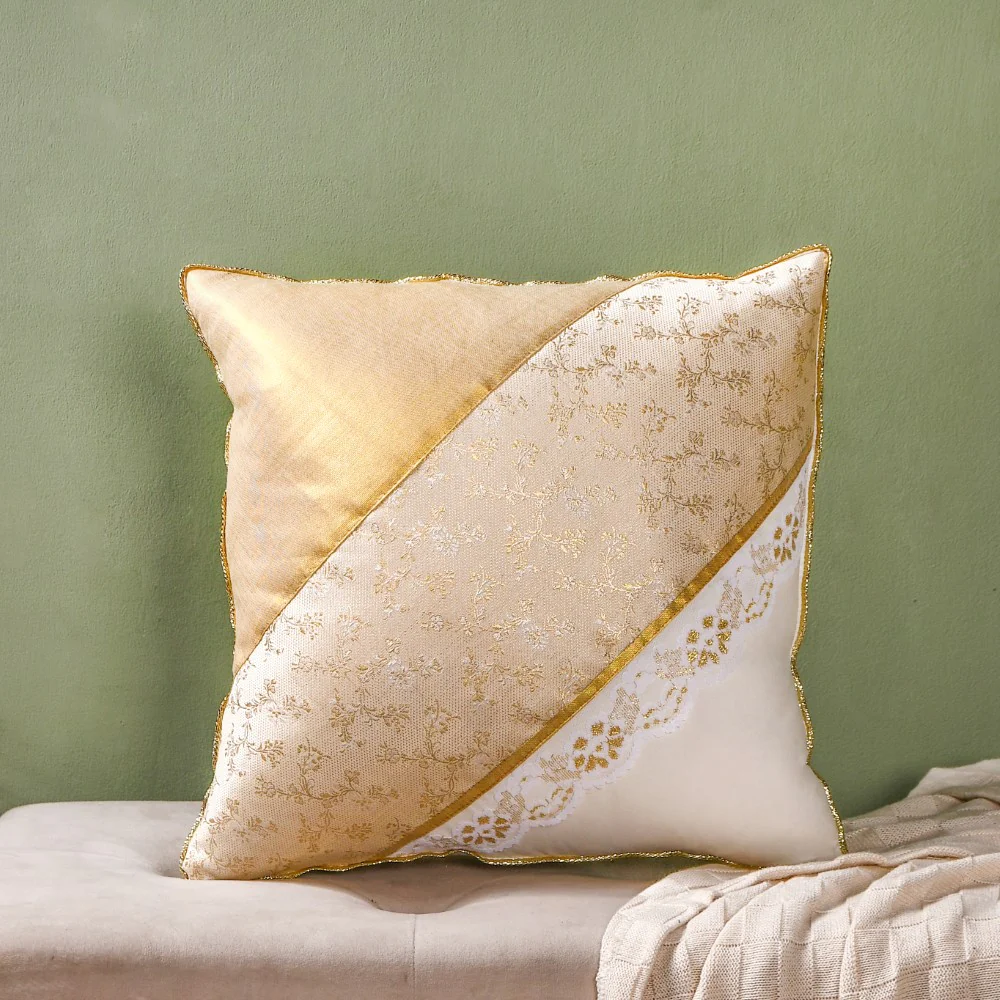 Gold Zari Floral Cushion Cover Set Of 2 - Image 3