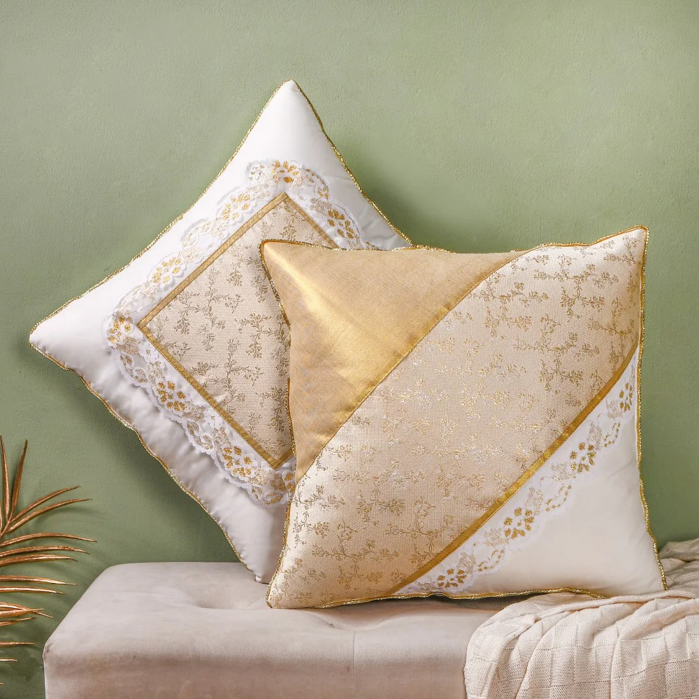 Gold Zari Floral Cushion Cover Set Of 2 - Image 8
