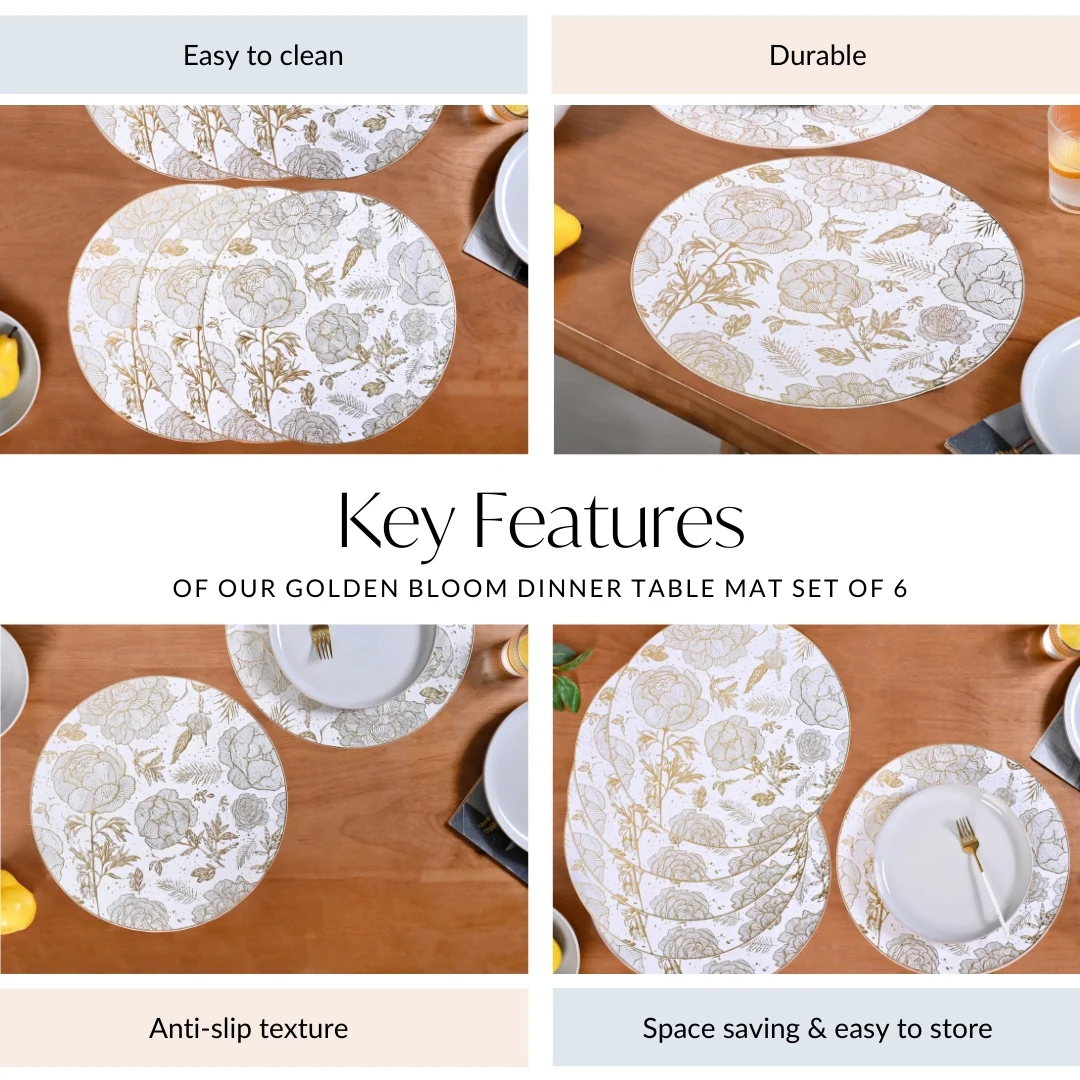 Golden Bloom Dinner Table Mat Set Of 6 - Image 5