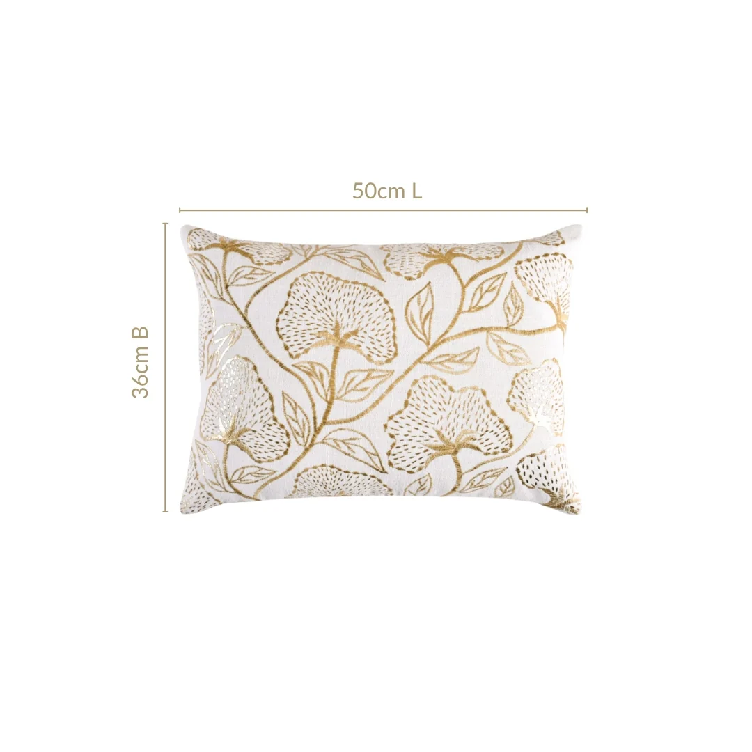 Golden Blooms Cotton Cushion Cover 50x36cm - Image 3