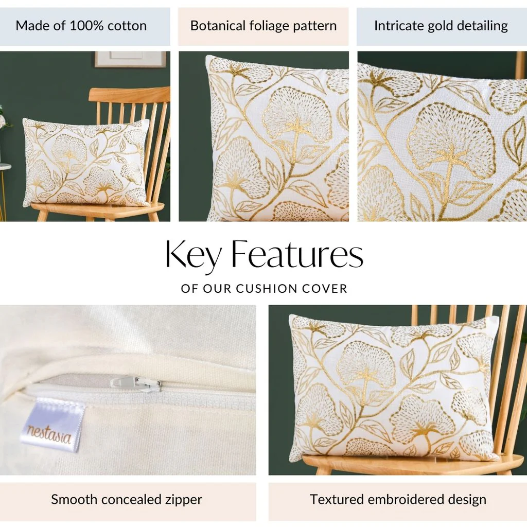 Golden Blooms Cotton Cushion Cover 50x36cm - Image 4