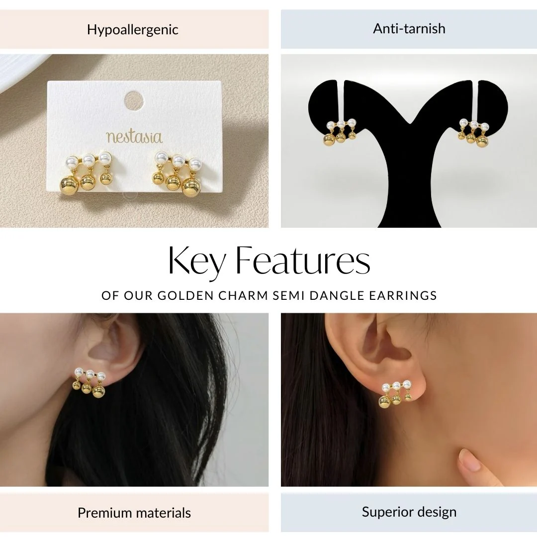 Golden Charm Semi Dangle Earrings - Image 4