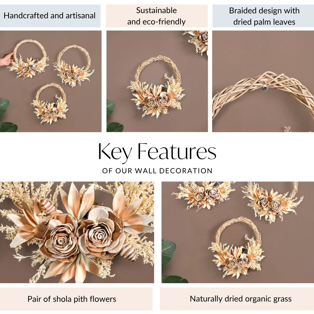 Golden Harvest Bloom Sustainable Flower Wreath Set Of 3 - Image 5