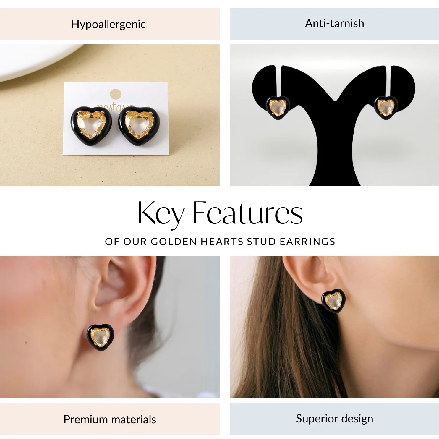 Golden Hearts Stud Earrings - Image 4