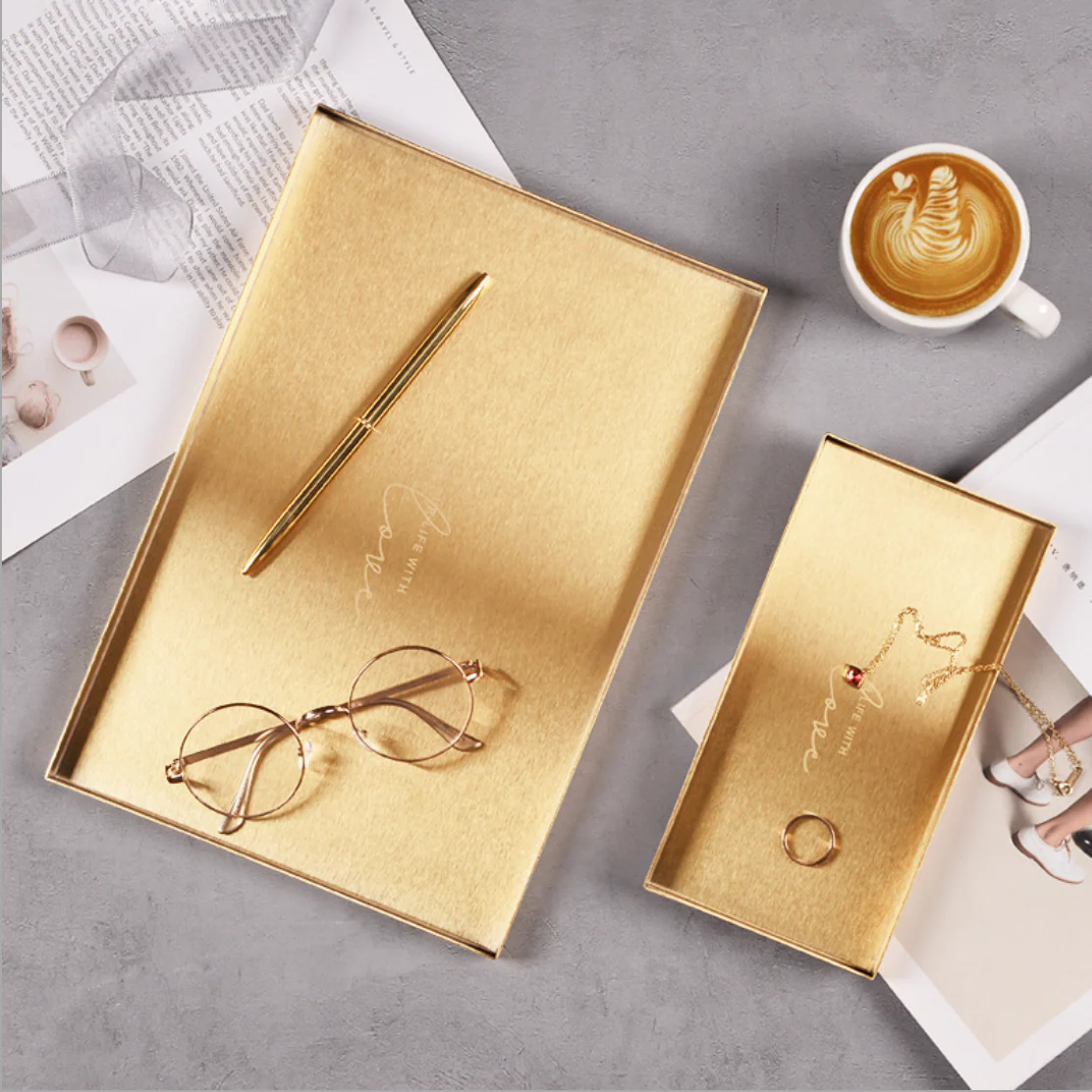 Golden Metal Tray Rectangle Large 12 Inch - Image 2