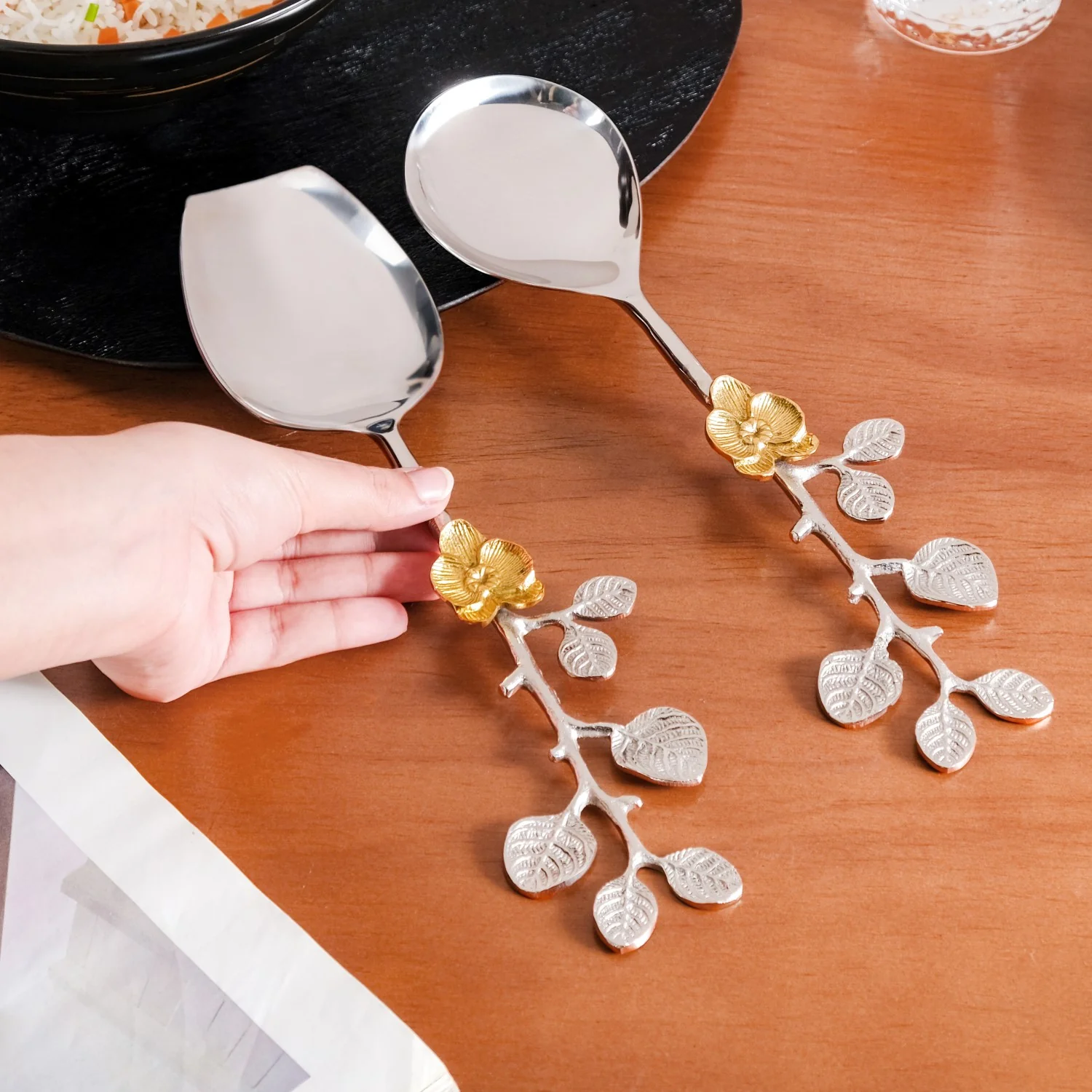 Golden Rose Metal Serving Spoon Set Of 2 - Image 2