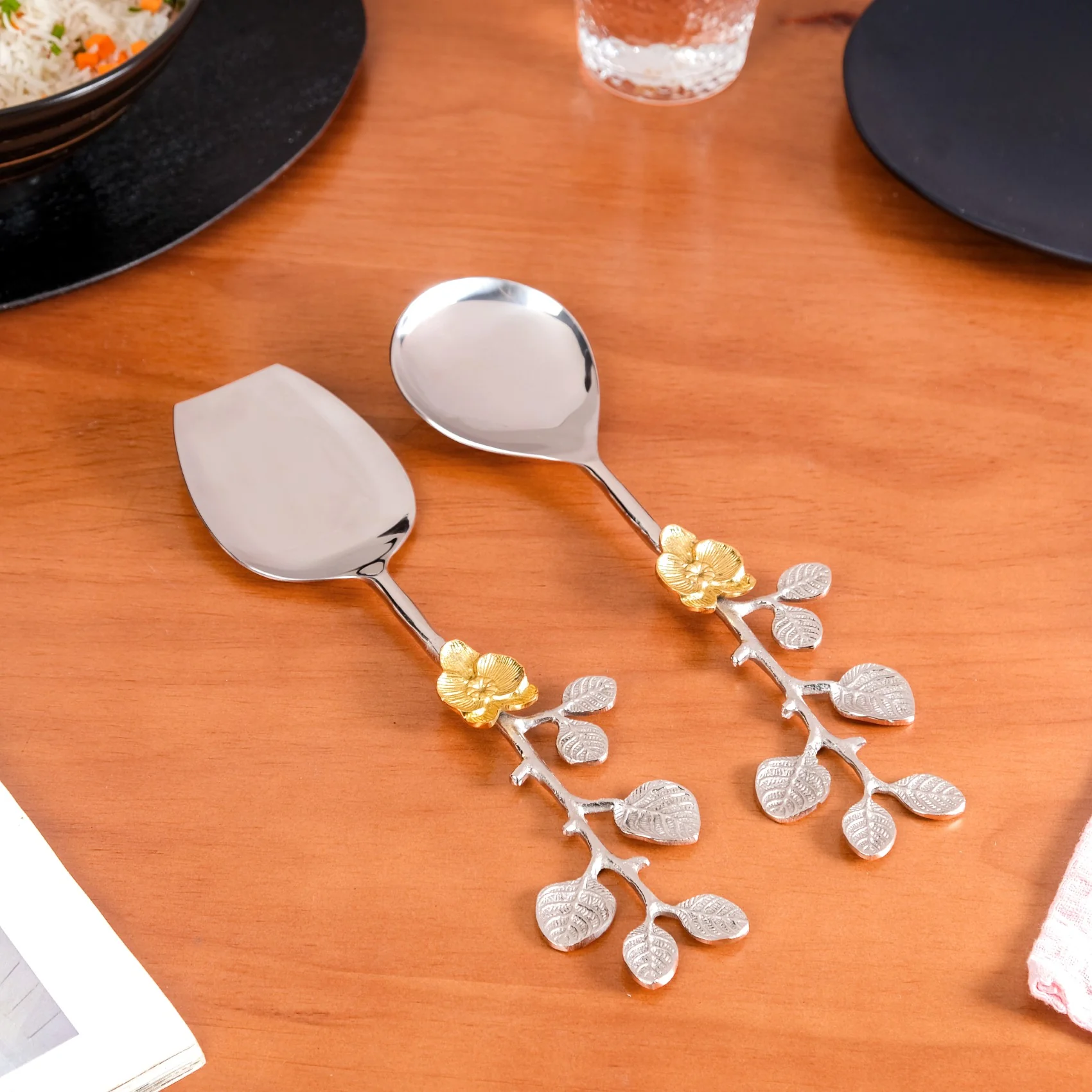 Golden Rose Metal Serving Spoon Set Of 2 - Image 4