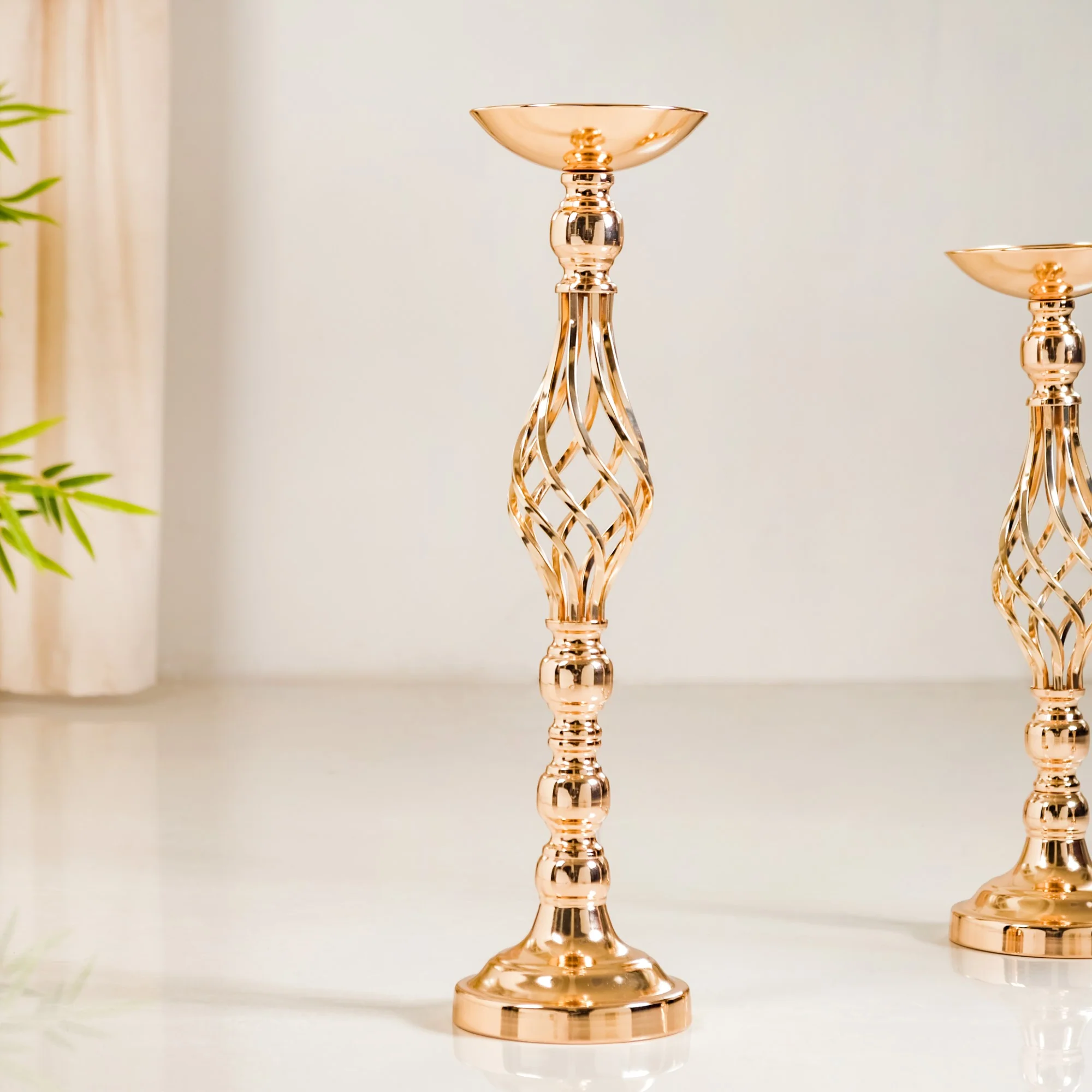 Golden Tall Floor Candle Stand Set Of 3 Large - Image 8