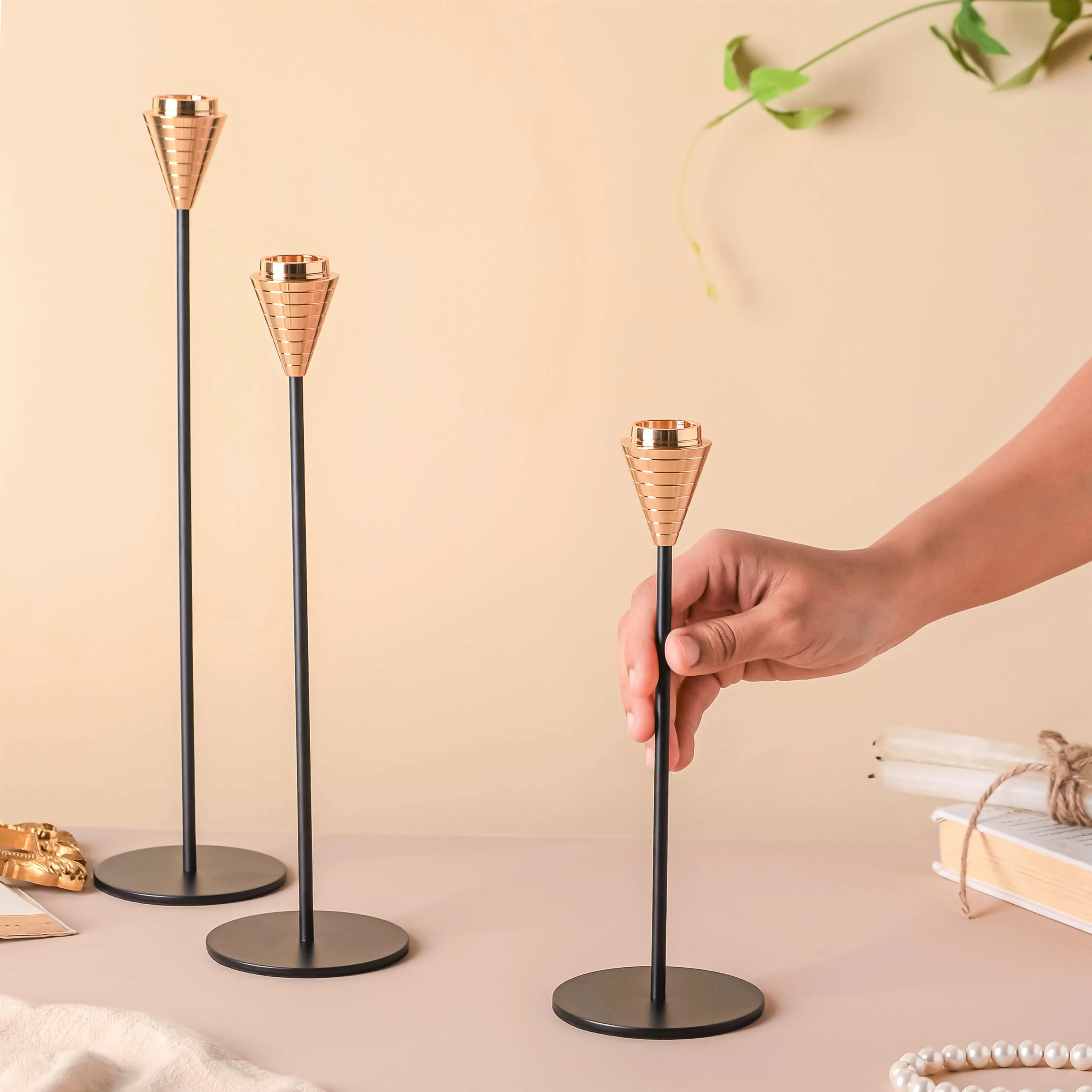 Golden Tip Candle Stand Set Of 3 - Image 3