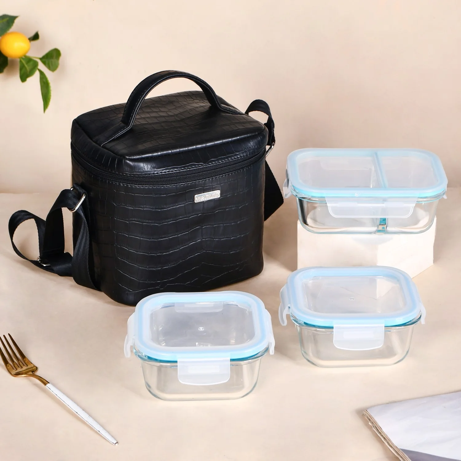 Gourmet Carry Lunch Bag Lunch Box Set Black
