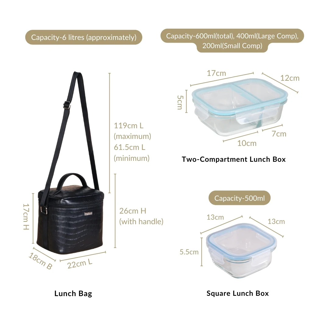Gourmet Carry Lunch Bag Lunch Box Set Black - Image 5