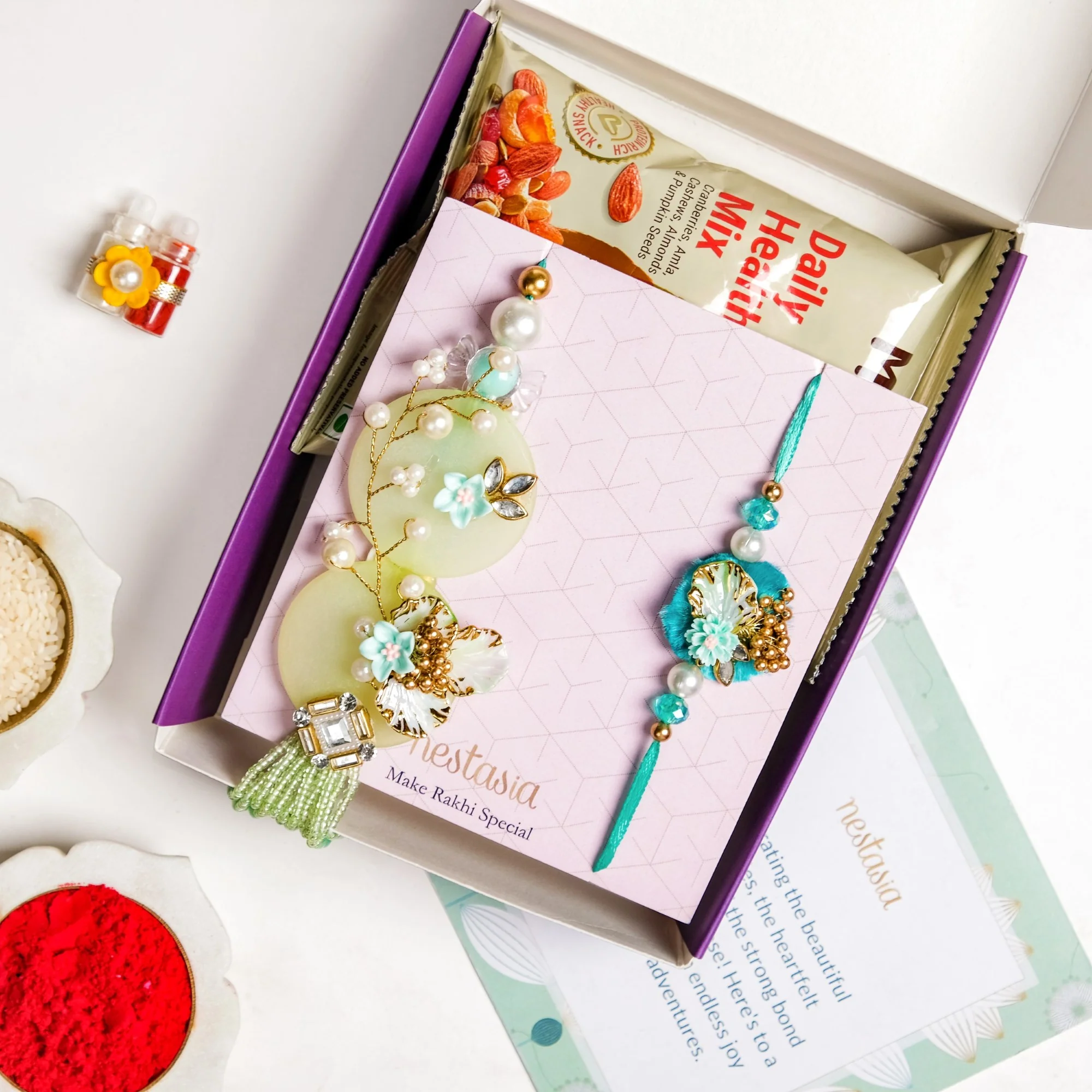 Graceful Green Rakhi Lumba Gift Set - Image 5