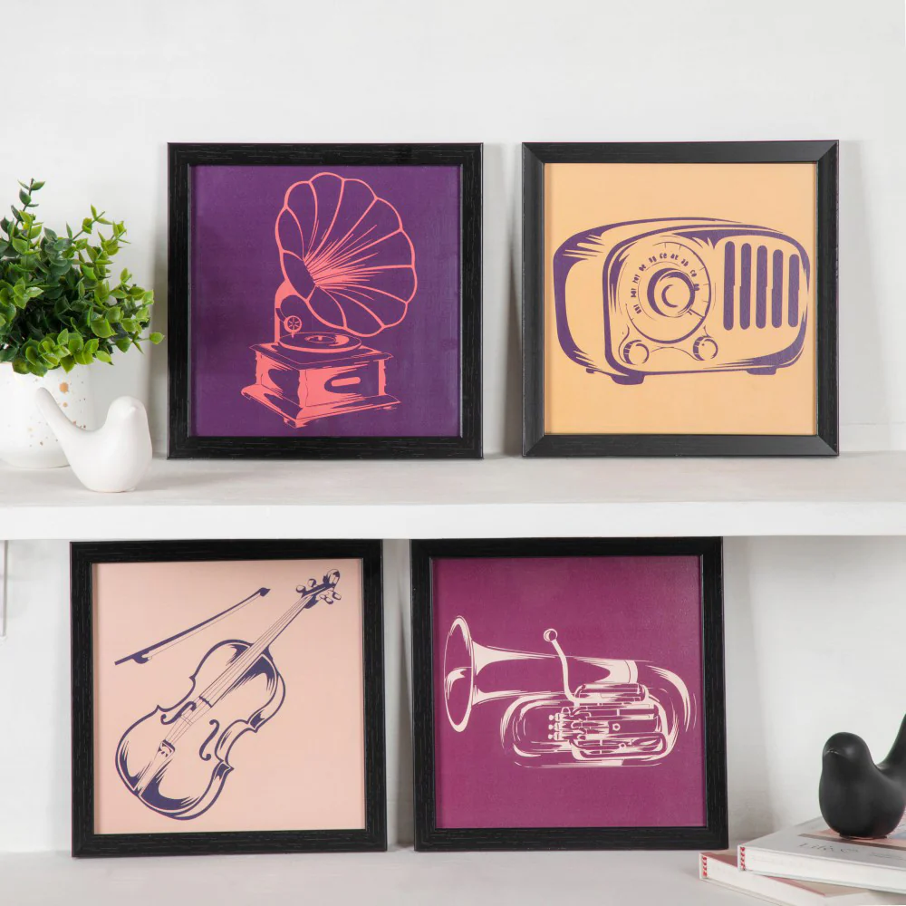 Graphic Music Art In Frame Set Of 4 9x9 Inch - Image 4