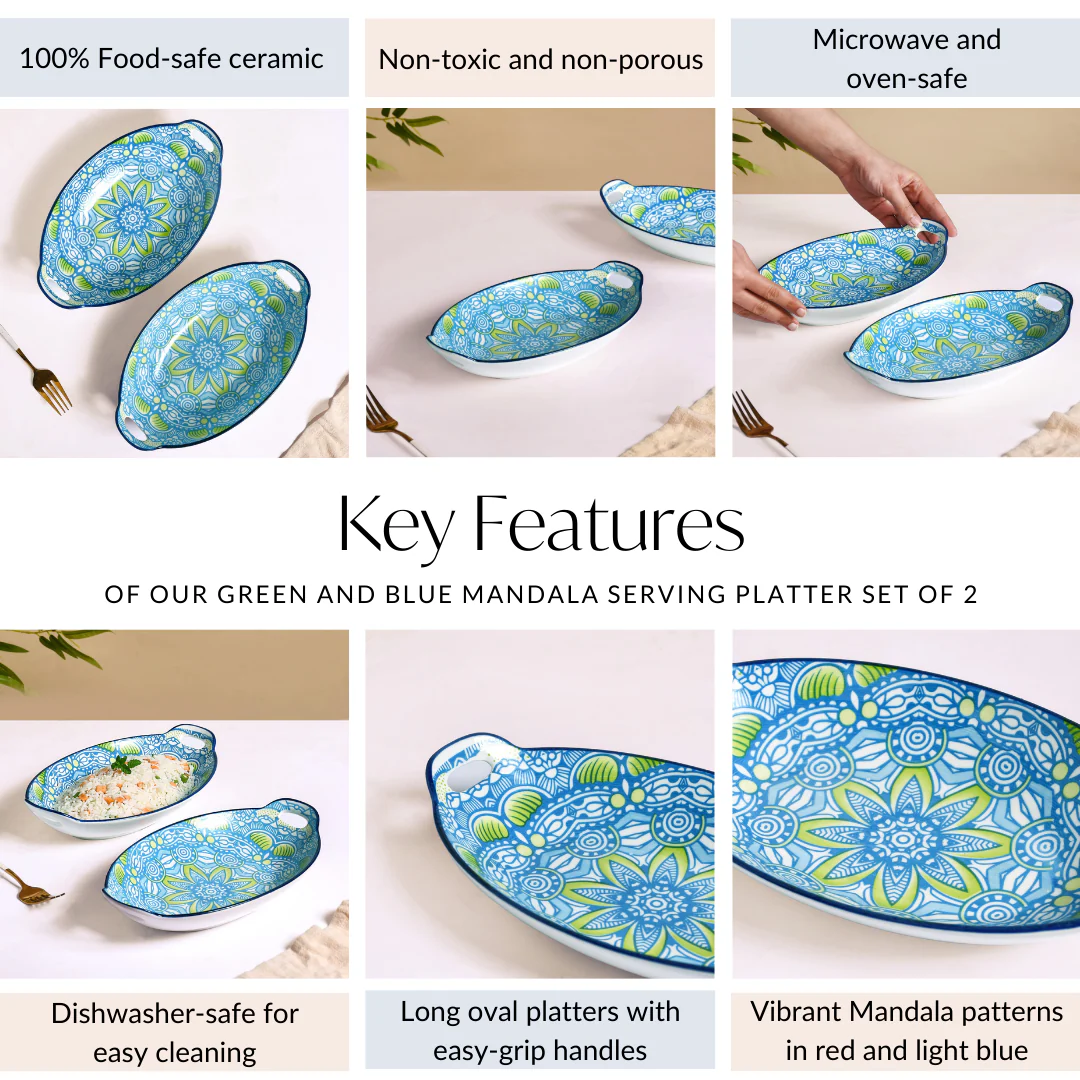 Green And Blue Mandala Serving Platter Set Of 2 - Image 5