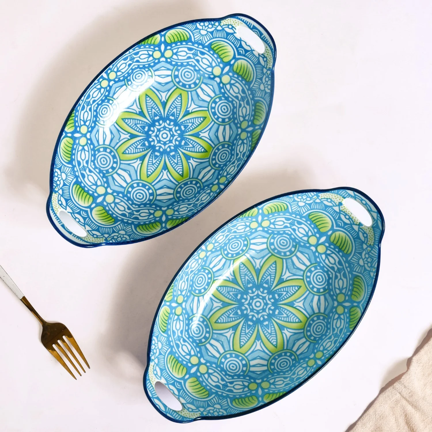 Green And Blue Mandala Serving Platter Set Of 2 - Image 7