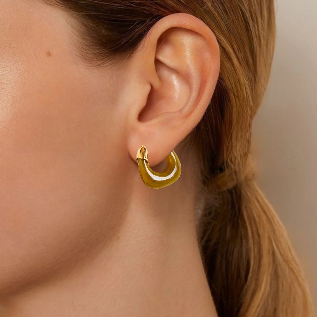 Green And Gold Huggie Hoop Earrings - Image 2