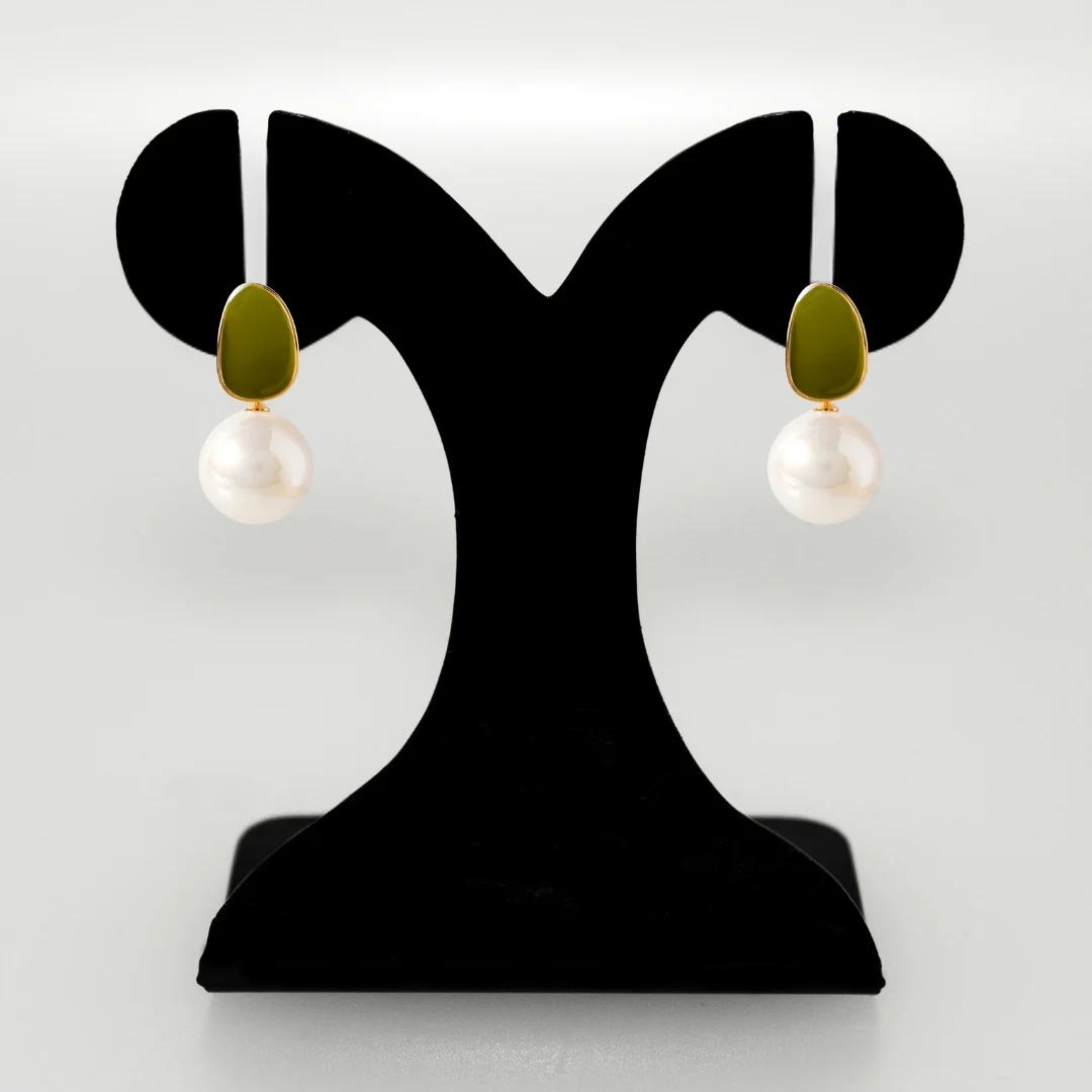 Green And Gold Pearl Earrings - Image 6