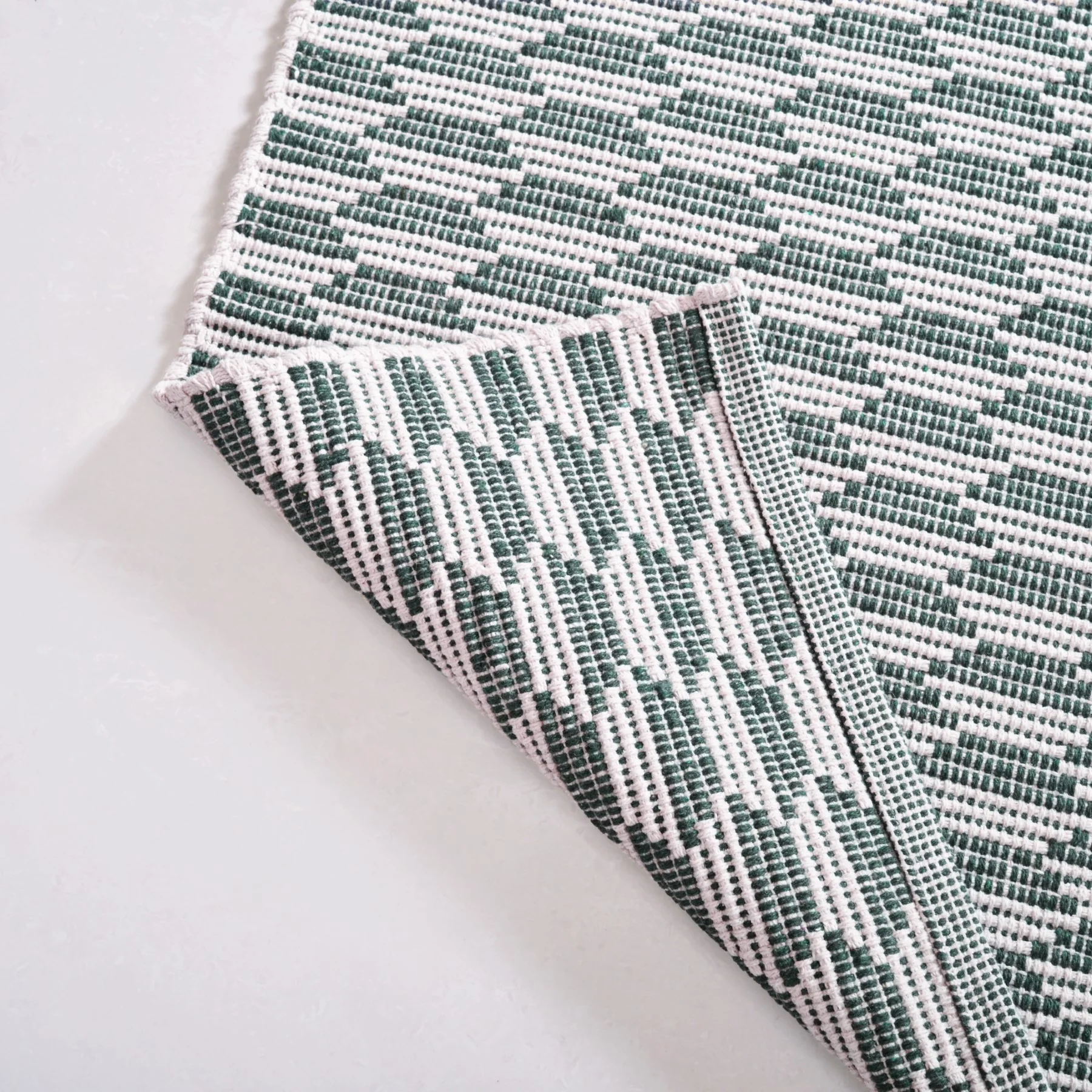 Green Boho White Floor Runner Cotton Mat 130x50cm - Image 4