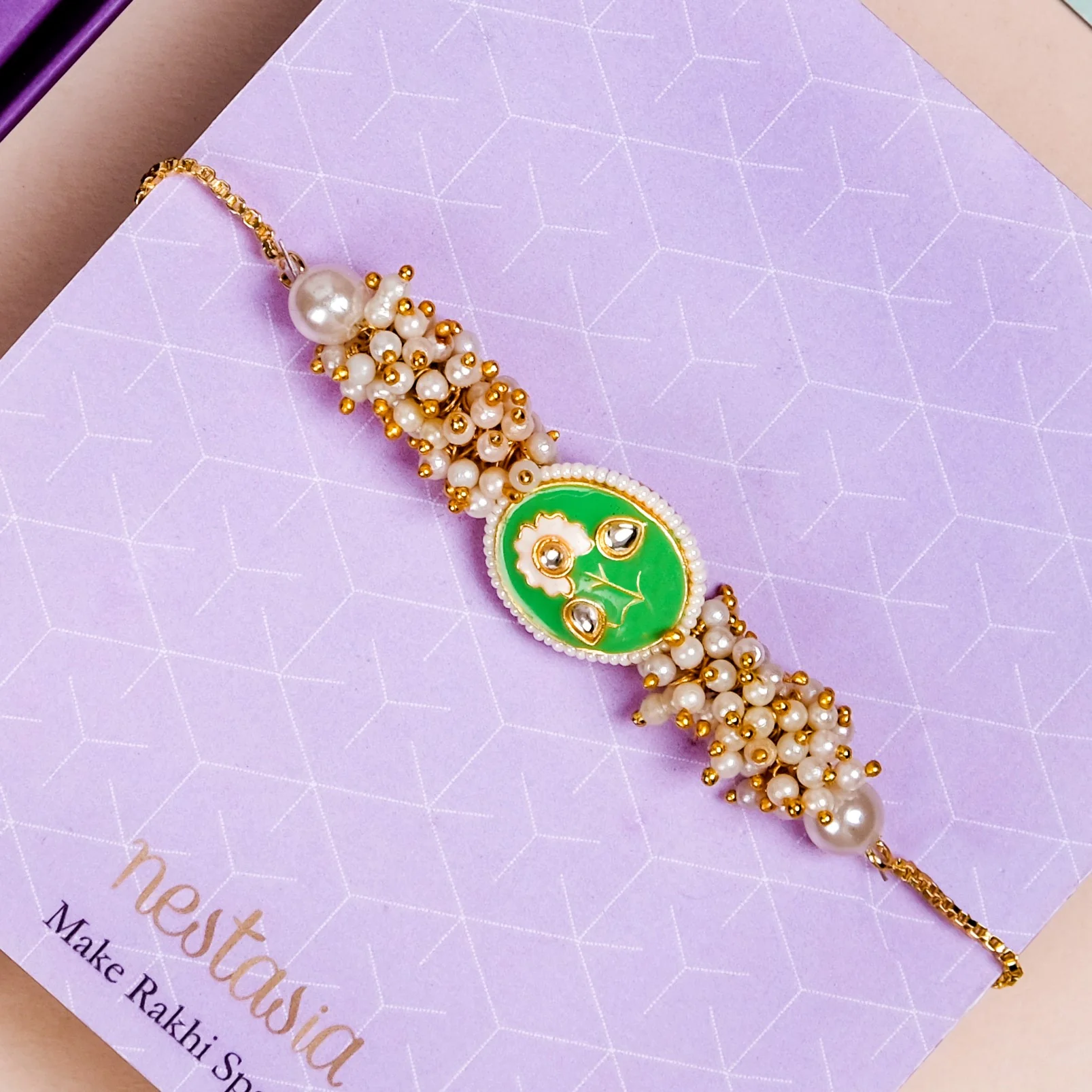 Green Bracelet Rakhi Gift Set - Image 3