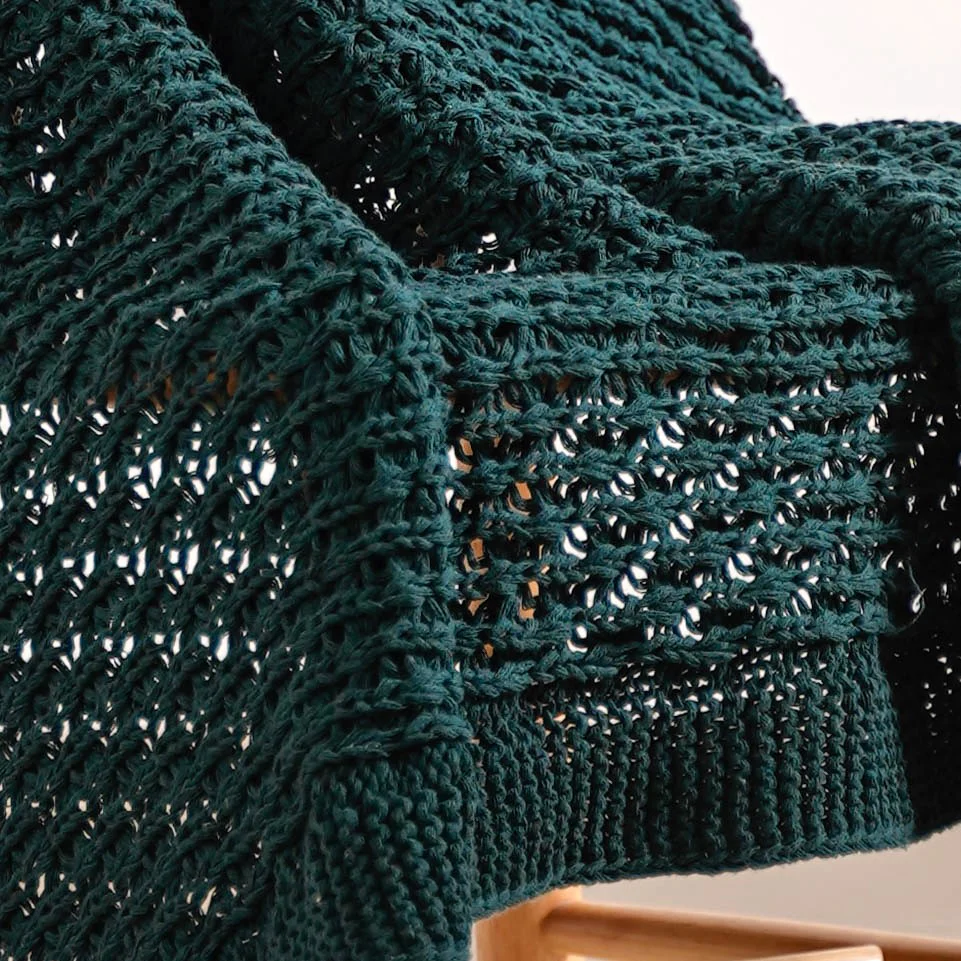 Green Cable Knitted Pure Cotton Soft Throw Blanket - Image 6